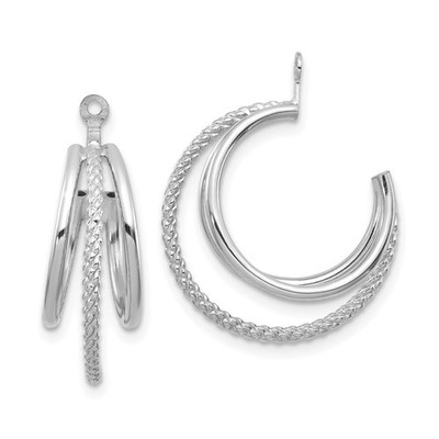 14k White Gold Triple C-Hoop Earring Jackets Enhancers Braided Pair 19mm