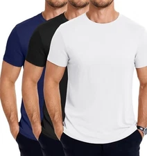 QUINCE Mens Crew Casual Basic 100% Cotton T-Shirt Tee Black White Navy 1-3 Pack
