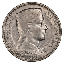 1931 Latvia 5 Lati Silver Coin