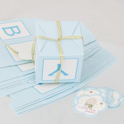 12 Stück dicke, gemusterte Papierboxen mit Schleifenband für Gastgeschenke,