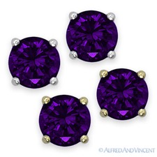 Purple Cubic Zirconia Womens February Birthstone Sterling Silver Stud Earrings