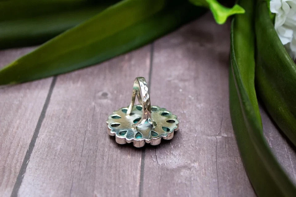 Turquoise Cluster 925 Sterling Silver Ring-Boho Natural Blue Stone,Gift for Him - Image 4 of 4