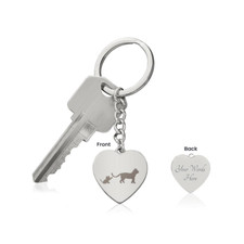 Engraved Heart Keychain - Mama Cat With Kitten