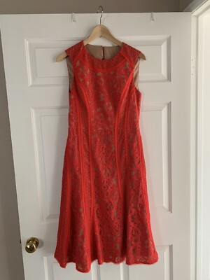 BCBG Max Azria Red Panelled Lace Open Back Cocktail Party