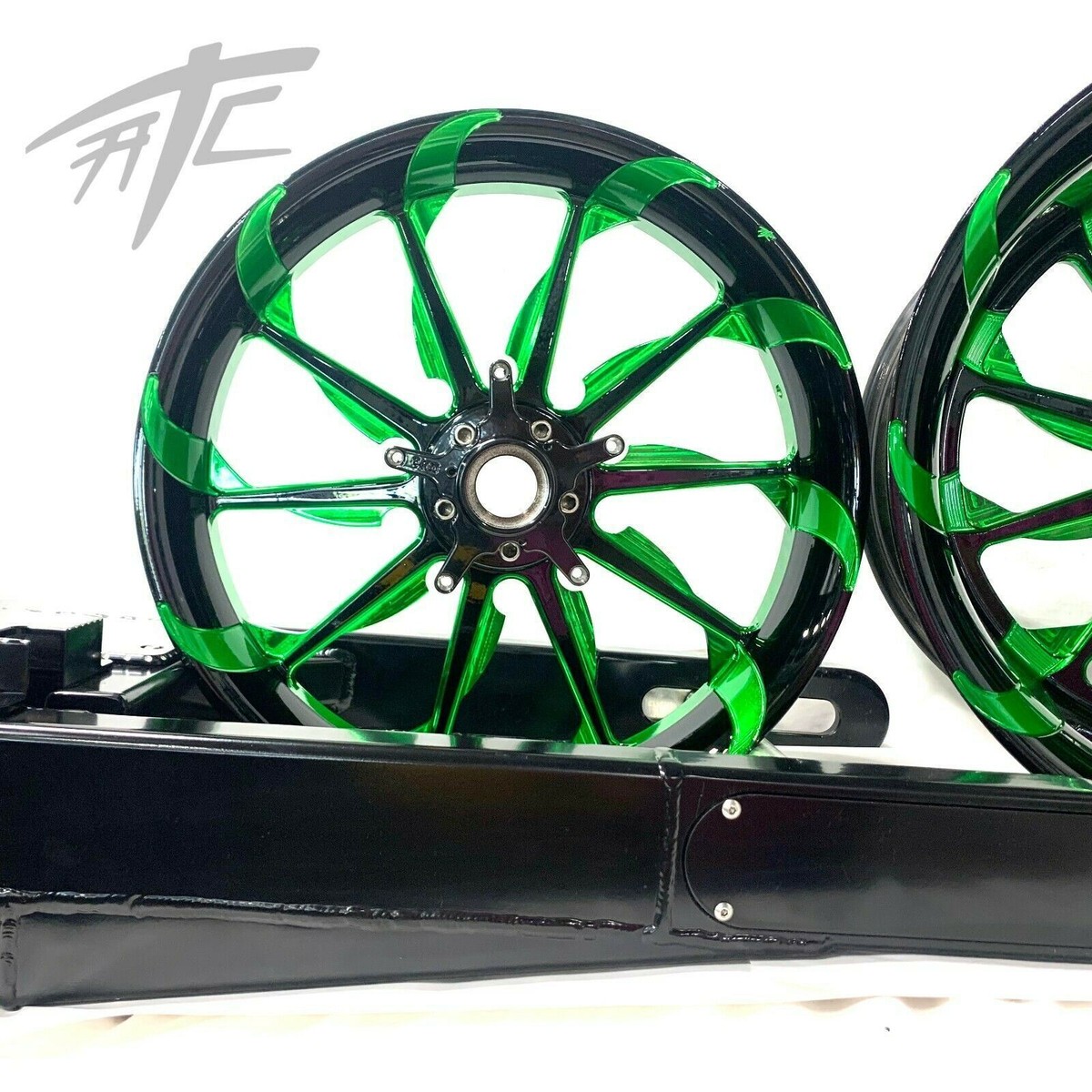 360 FAT TIRE KIT BLACK & GREEN TORNADO WHEELS 12-22 KAWASAKI 360 FAT TIRE KIT BLACK & GREEN TORNADO WHEELS 12-22 KAWASAKI