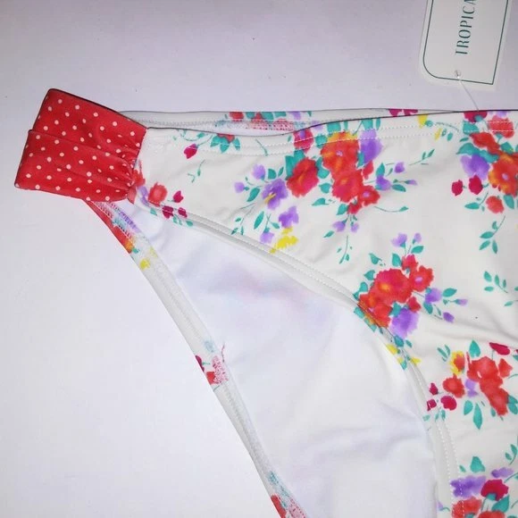 Parte inferior de bikini de escape tropical XL rojo crema lunares traje de baño floral Foto 2 de 4