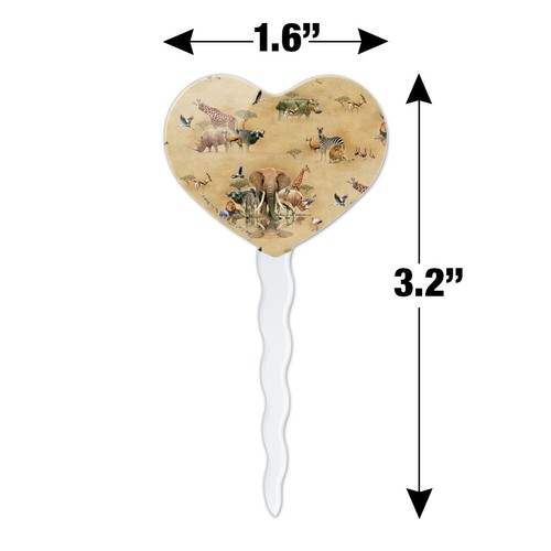 African Waterhole Animals Pattern Heart Love Cupcake Picks Toppers Set - Picture 6 of 7