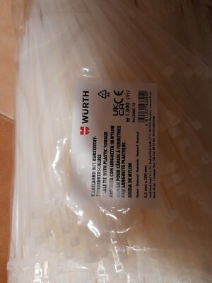 1000 Kunststoff Kabelbinder mm. 3,5x200 Nylon weiß Würth 050213