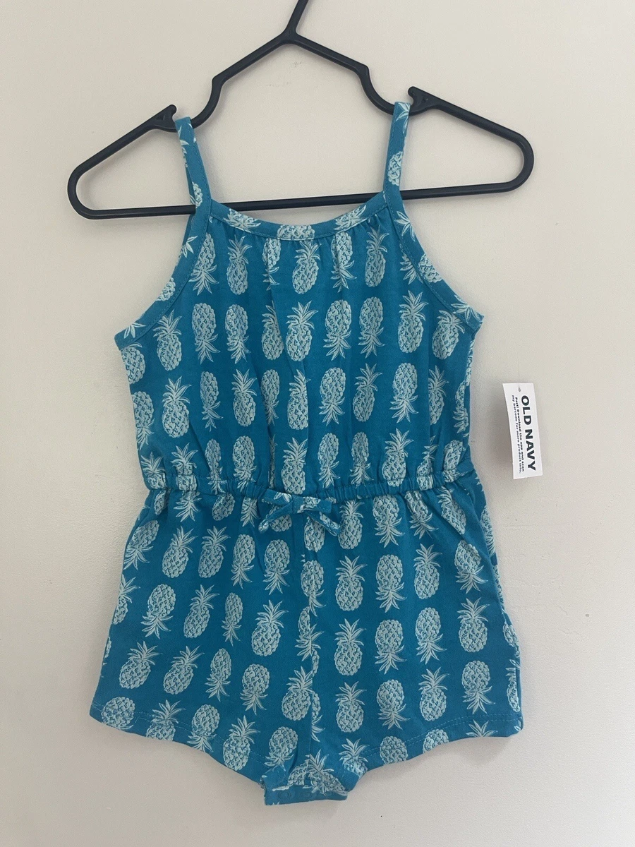 Old Navy Baby Girls Sleeveless Pineapple Print Jersey Knit Romper Blue 6 12 M