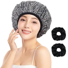 Shower Cap for Women, Caps Women Reusable Waterproof, Satin Set A 