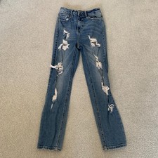 Cello Jeans High Rise Distressed Holes Straight Denim Pants Women's Size 1 / 25