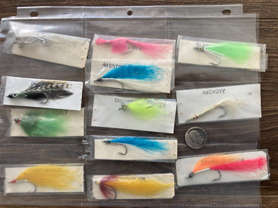 Fishing flies in a fly box - a set of fishing flies Stock Photo