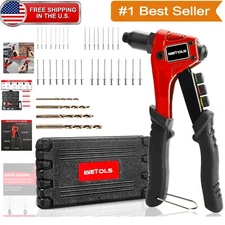 Professional Rivet Gun with Carrying Case: 4 Interchangeable Heads & 200 Rivets