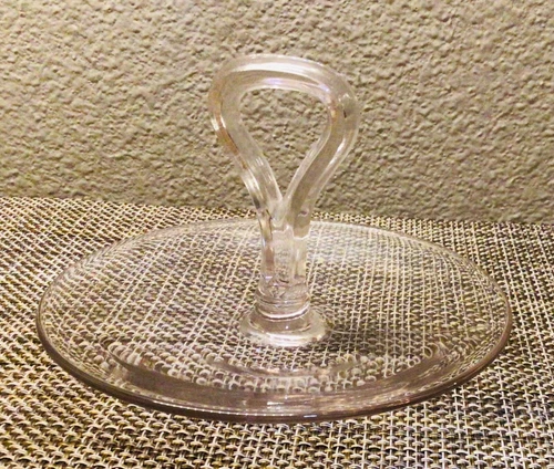 Clear tiny Depression Glass Round Serving Tray Plate Center Handle Unknown Maker