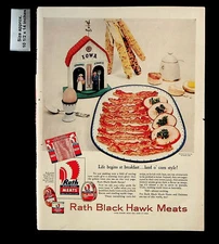 1955 Rath Black Hawk Meats Ham Bacon Breakfast Land Corn Vintage Print Ad 33699