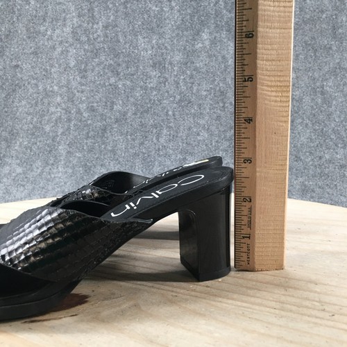Calvin Klein Dylan Heeled Sandal Womens 6 Black Slip On Snake Embossed Strap - Picture 9 of 16