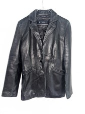 Women Black Real Leather Jacket Size Small Kenneth Cole