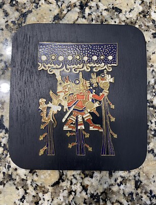 Mexico~Black Wood Plaque~ June-Etzalqualiztl-6th Month  God of Rain  Art Decor