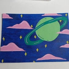 15x11 Inch Acrylic Painting On Watercolor Paper Pop Art Title Off To Space A1