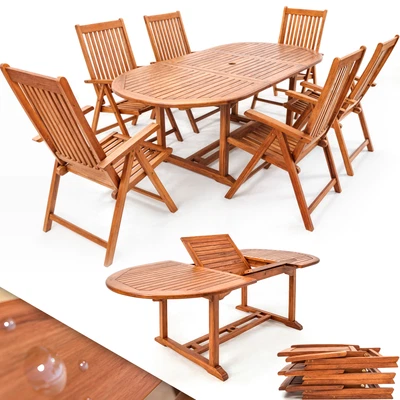Salon de jardin Vanamo 1 table extensible papillon 6 chaises bois d'eucalyptus - Photo 1/4