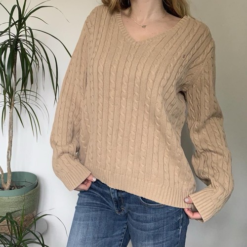 Lauren Ralph Lauren tan cotton cable knit v neck jumper. LRL logo. S ize XL - Picture 5 of 8