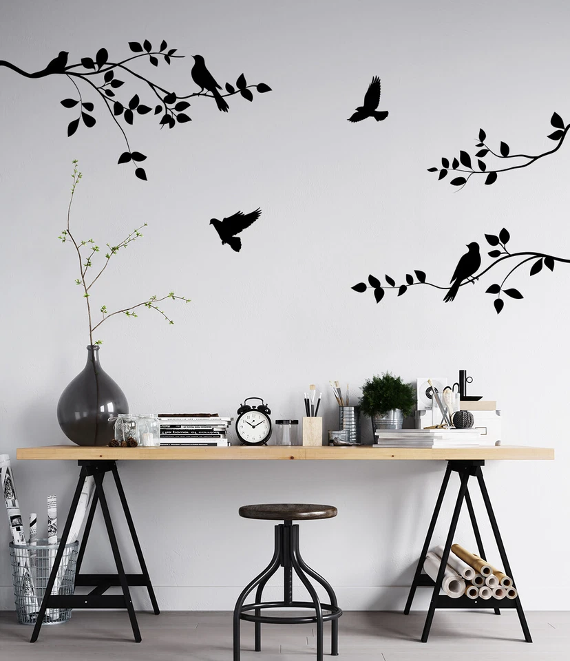 Birds on Tree Branches Wall Sticker Decoration Removable Wall Art Vinyl Decal - Image 3 of 4