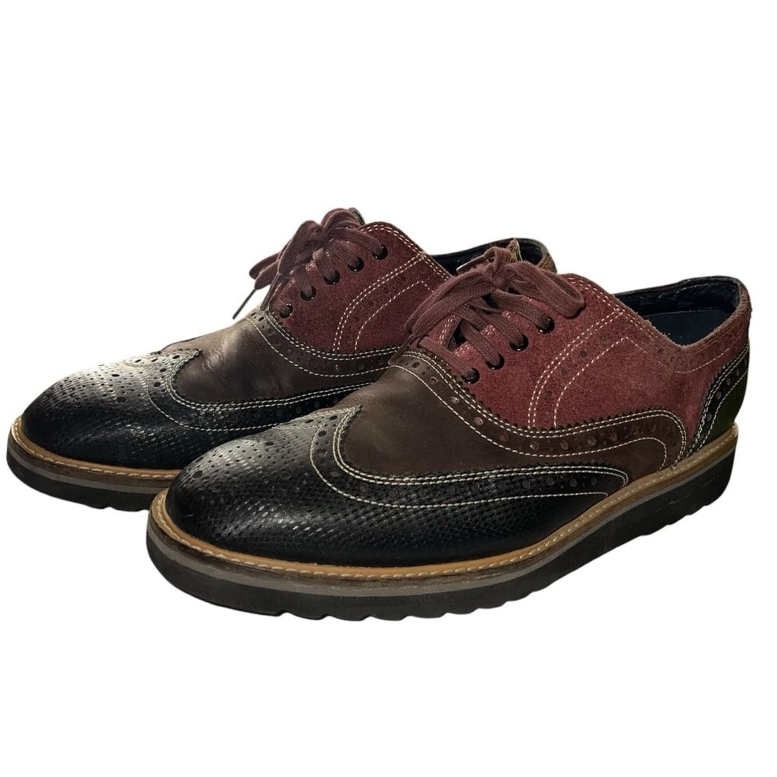 NIKE Oxford Cole Hann in pelle marrone rosso e nero con design alare da uomo 9 5