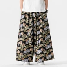 Men's Dragon Pattern Elastic Waist Wide Leg Pants Chinese Fit