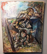 Modernism Mid Century Oil Painting of "SOCIAL CLIMBING"  24in x 29in