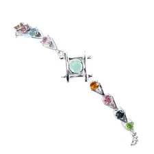 925 Sterling Silver Bracelet Round Emerald Tourmaline Natural Gemstone Jewelry
