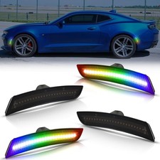 Rgb Led Side Marker Lights Compatible With Chevy Camaro 2016-2024smoked Lens