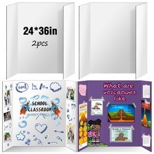 2 Pack Trifold Poster Board, IKAYAS 24" X 36" Double Sided White Tri-fold Pos...