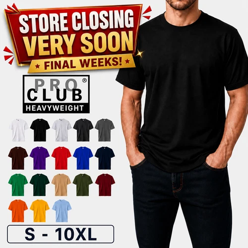 Pro Club Men's Heavyweight T-Shirt Crew Neck Plain Blank Short Sleeve Tee S-10XL