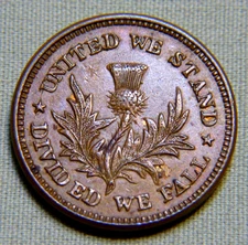 Rare Patriotic Civil War Token - United We Stand, Divided We Fall - Lot 1123
