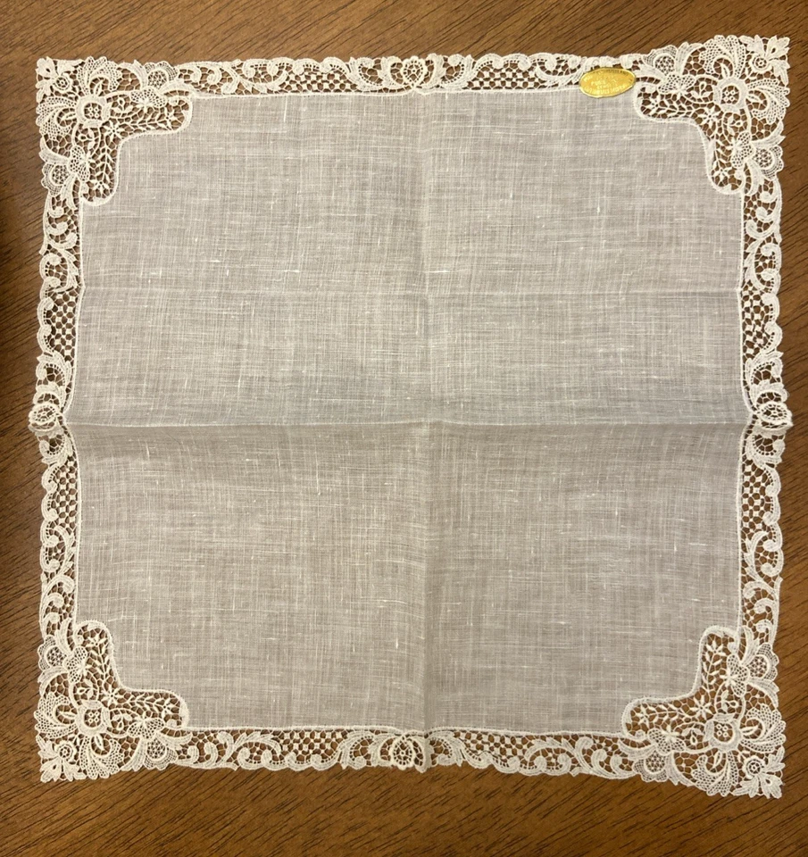NEW Desco Pure Linen Ivory Handkerchief Wedding 11" Square Vintage Switzerland - Imagem 2 de 4