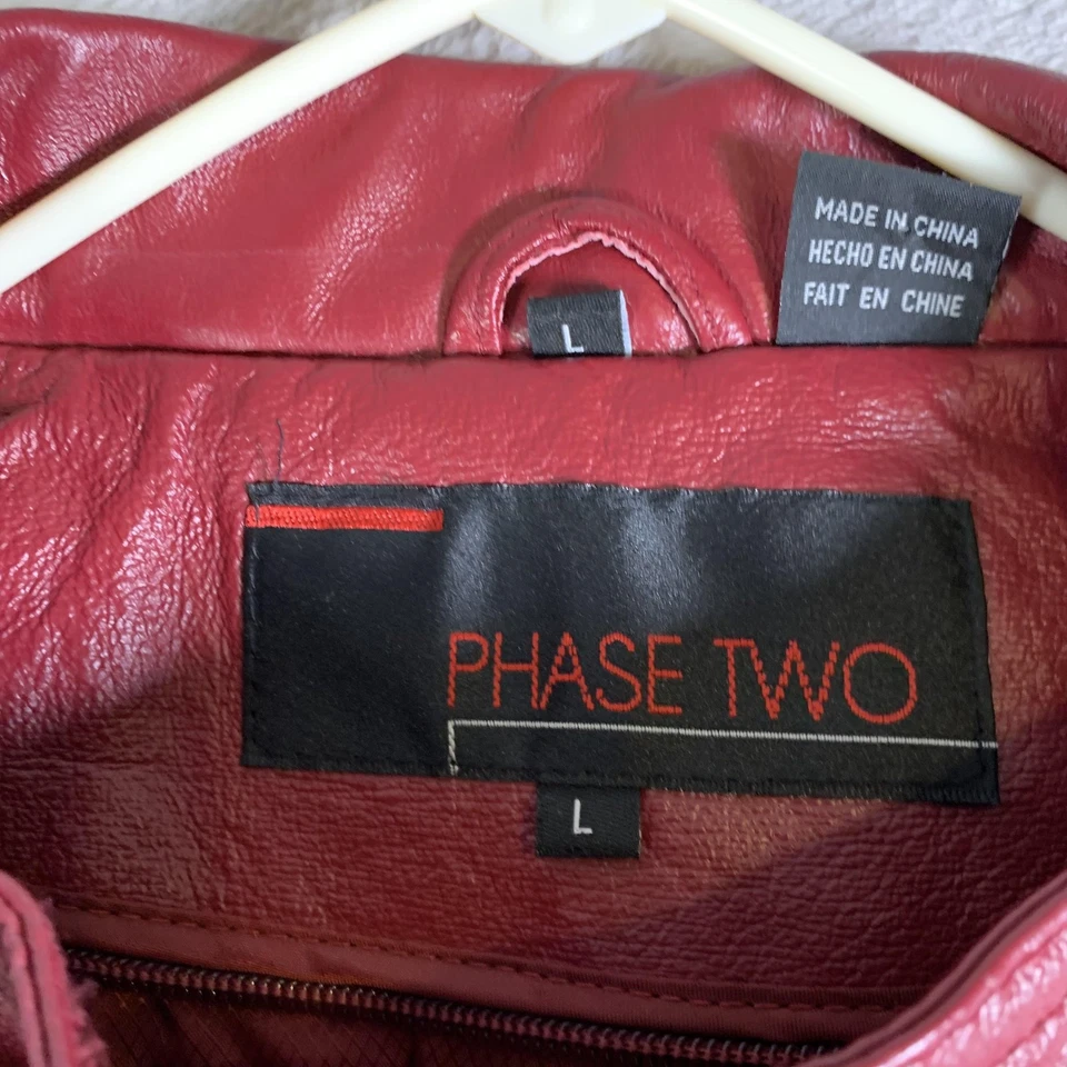 Phase Two Jacket Mens Large Red Leather Zip Front Long Parka Coat Lined Warm - Image 2 of 4