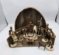 African Vintage Folk Art Corn Husk Nativity Manger in Case Jesus Mary