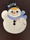 1990's Snowman Plate - Candy Cane & Blue Scarf - Vintage - Handpainted