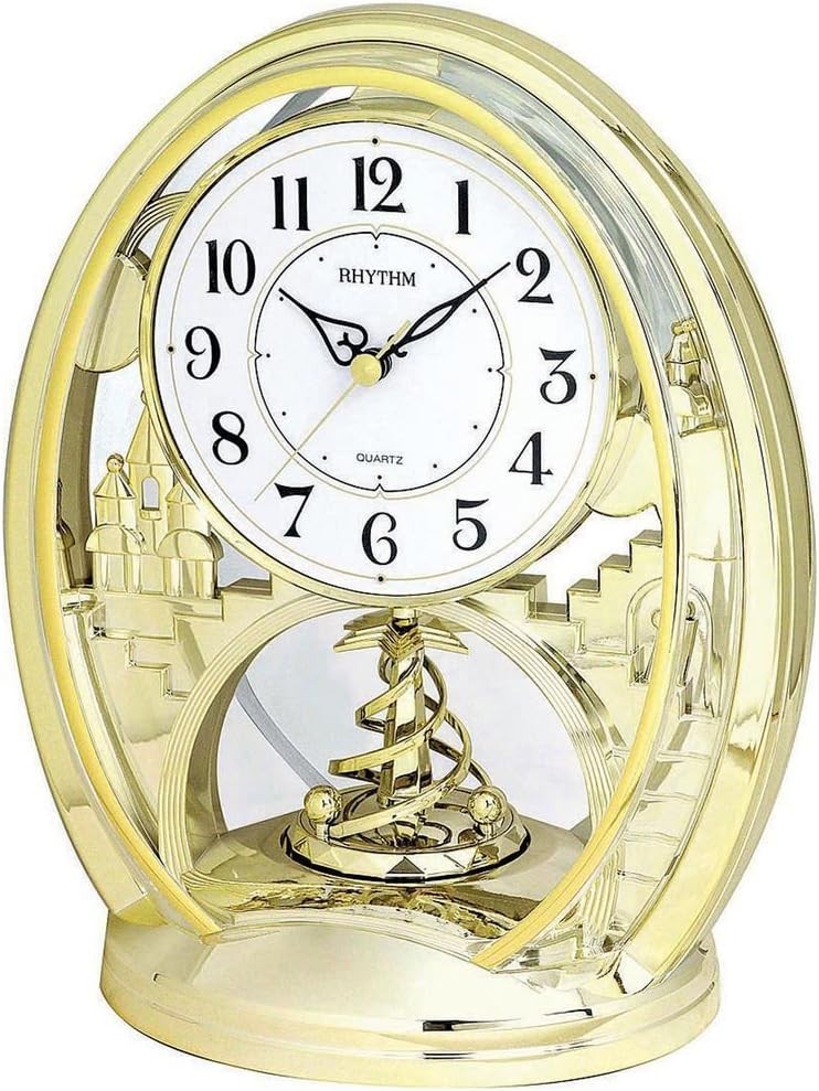 Rhythm Gold Oval Mantel Clock Rotating Spiral Pendulum 4SG768WR18