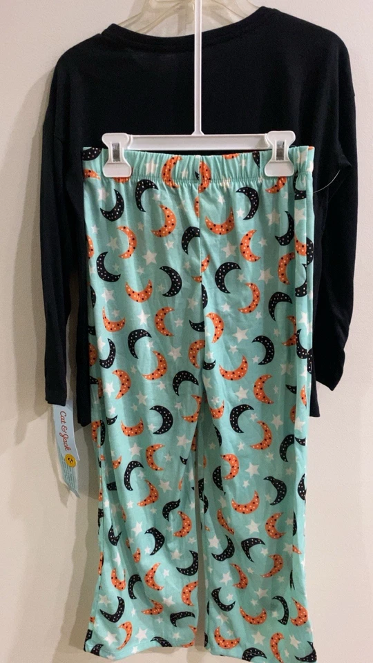 JUEGO DE PIJAMA HALLOWEEN GATO & JACK NIÑAS 2 PIEZAS BÚHO/LUNA NUEVO CON ETIQUETAS Foto 3 de 4