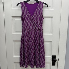 41 Hawthorn Purple Geometric Fit Flare Dress XS Sleeveless Faux Wrap