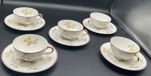 Antique Old Abbey Limoges France 5 Tea Cup Saucer Sets Chinoiserie Pagoda Gold