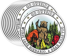 Go Outside Worst Case Scenario Bear Kills You Sticker 10 Pack 3.9 Inch Vinyl Dec