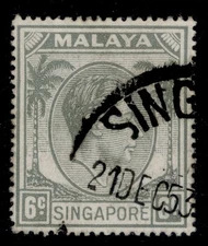 SINGAPORE GVI SG21, 6c grey, FINE USED.