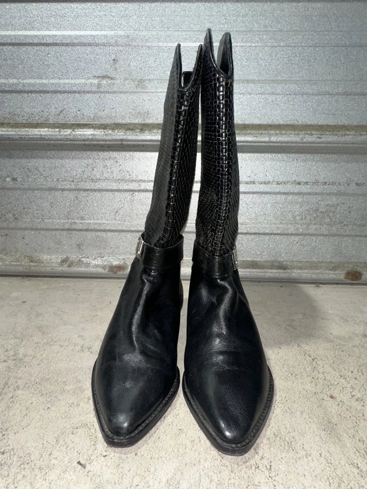 Botas negras boho Lavorazione Artigiana para mujer talla 6,5 hasta la rodilla arnés hebilla Foto 3 de 4