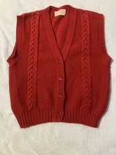 Vintage Pendleton Red Cable Knit Wool Sweater Vest Size Small Made In USA