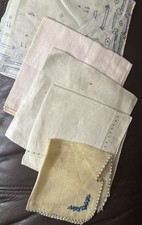 Vintage Handkerchief Set 5 Embroidered Tatted Pink Blue White Cottagecore