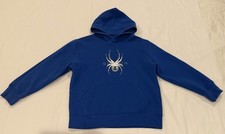 Spyder Boys Blue Fleece Pullover Hoodie M 10/12 Graphic Spider Logo Hooded