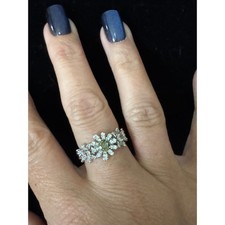 Floral Cluster Ring Silver Tone Olive Green C...
