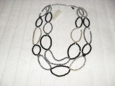 Two Row Black and Silver Crystal Necklace - BNWT